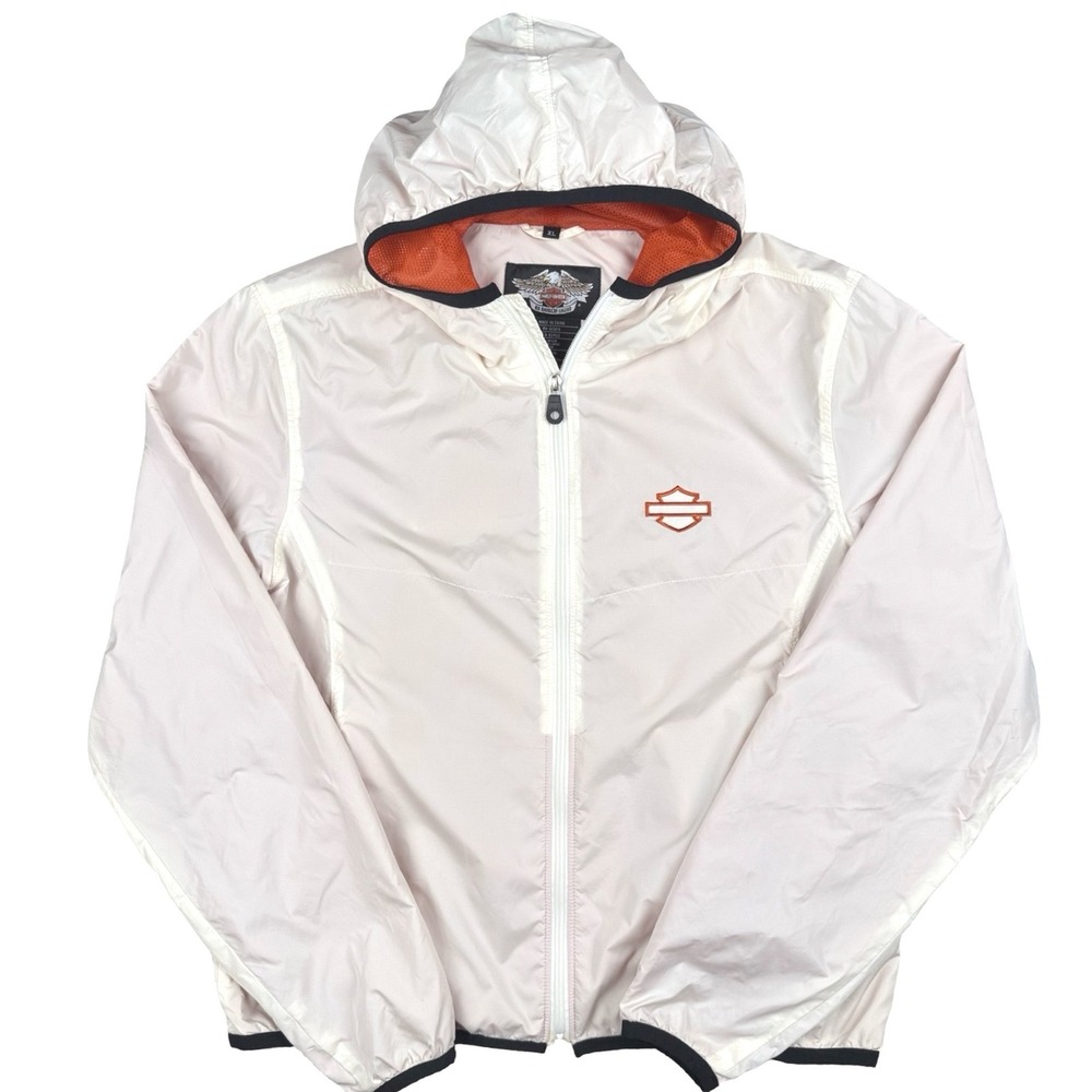Harley Davidson Motorcycle Windbreaker Jacket Womens XL White Hooded - Picture 5 of 7